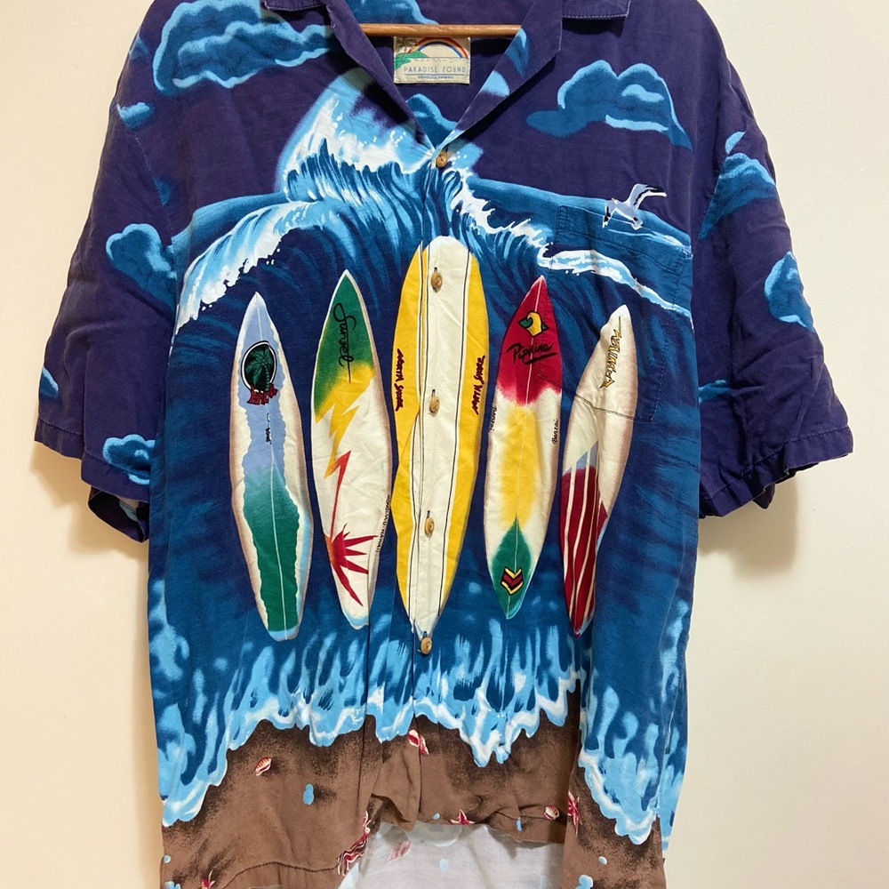Paradise Found Rayon NVY Full Patern Button Up Shirt